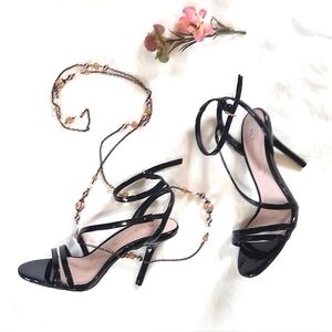 ALDO Black Strappy Heels, Patent-Look "ELEAWIEL" Leather Lined